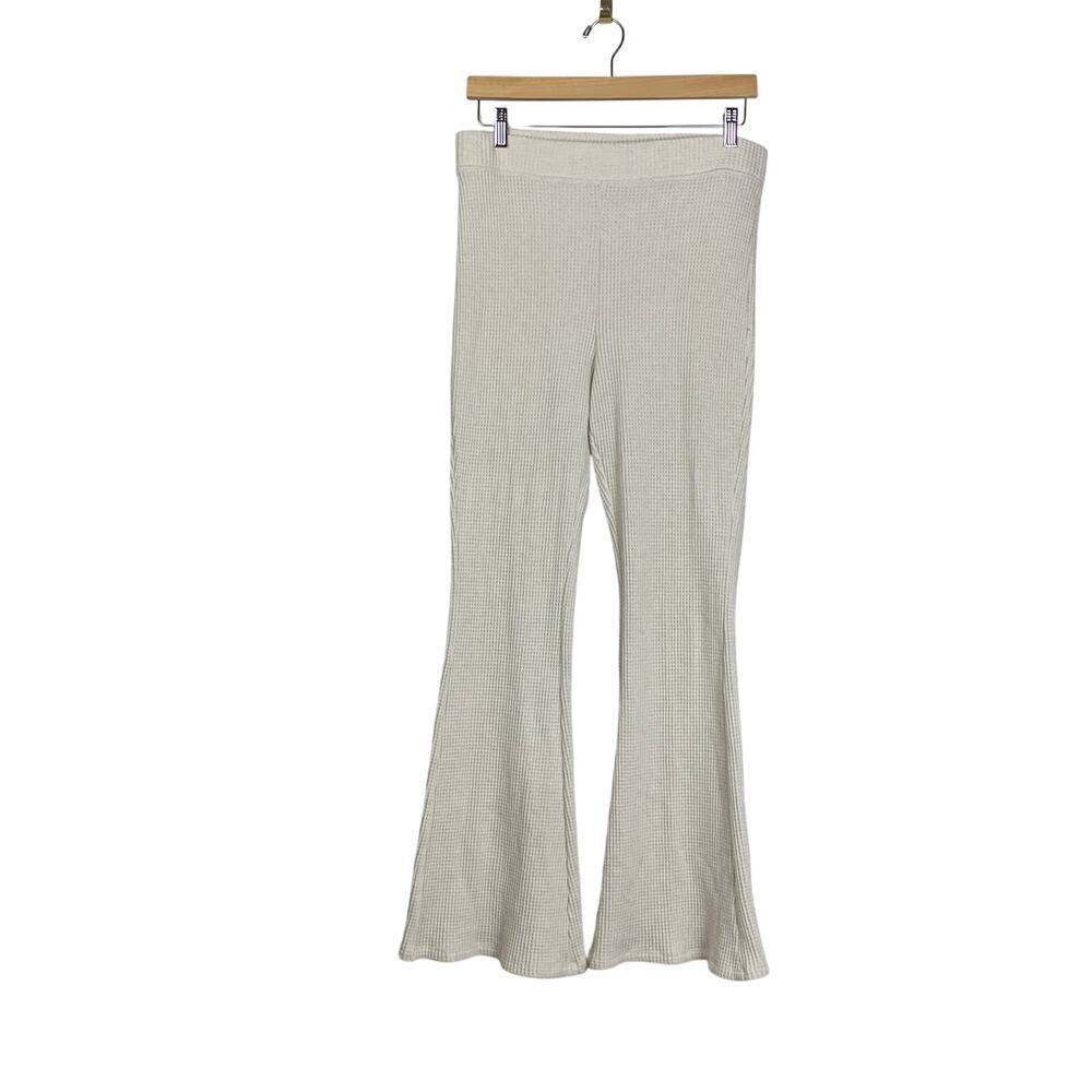 Aerie Cream Waffle Knit Flare Lounge Pants Womens Large Cozy Comfy